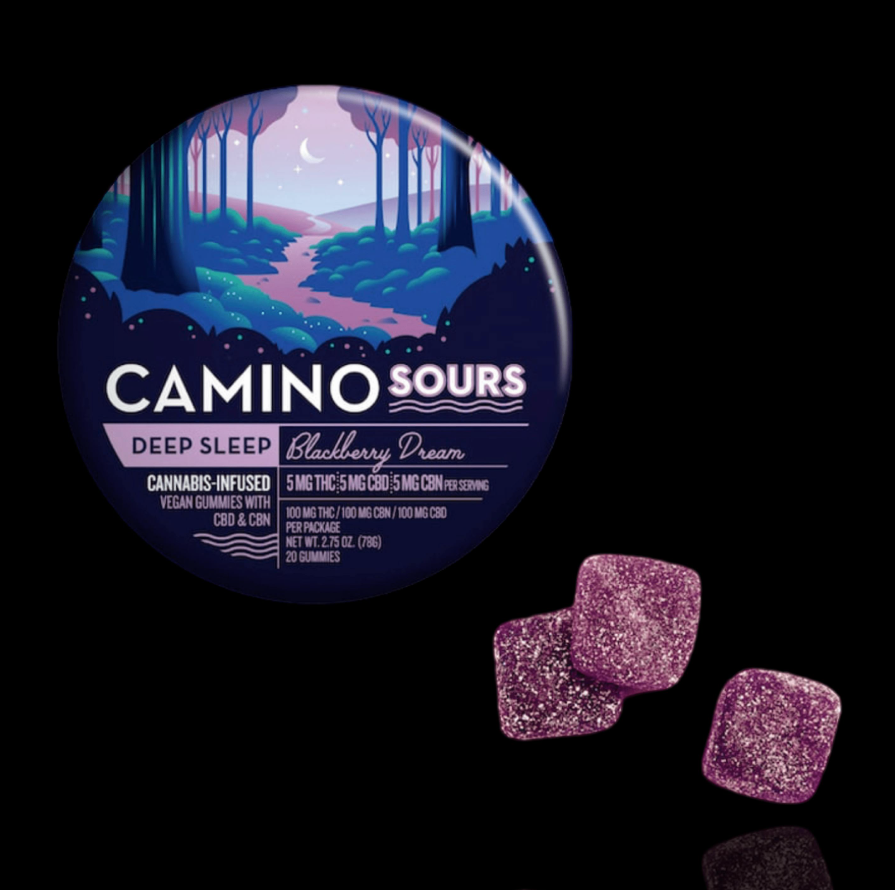Kiva Camino Gummies Sour Blackberry Dream CBN 1:1
