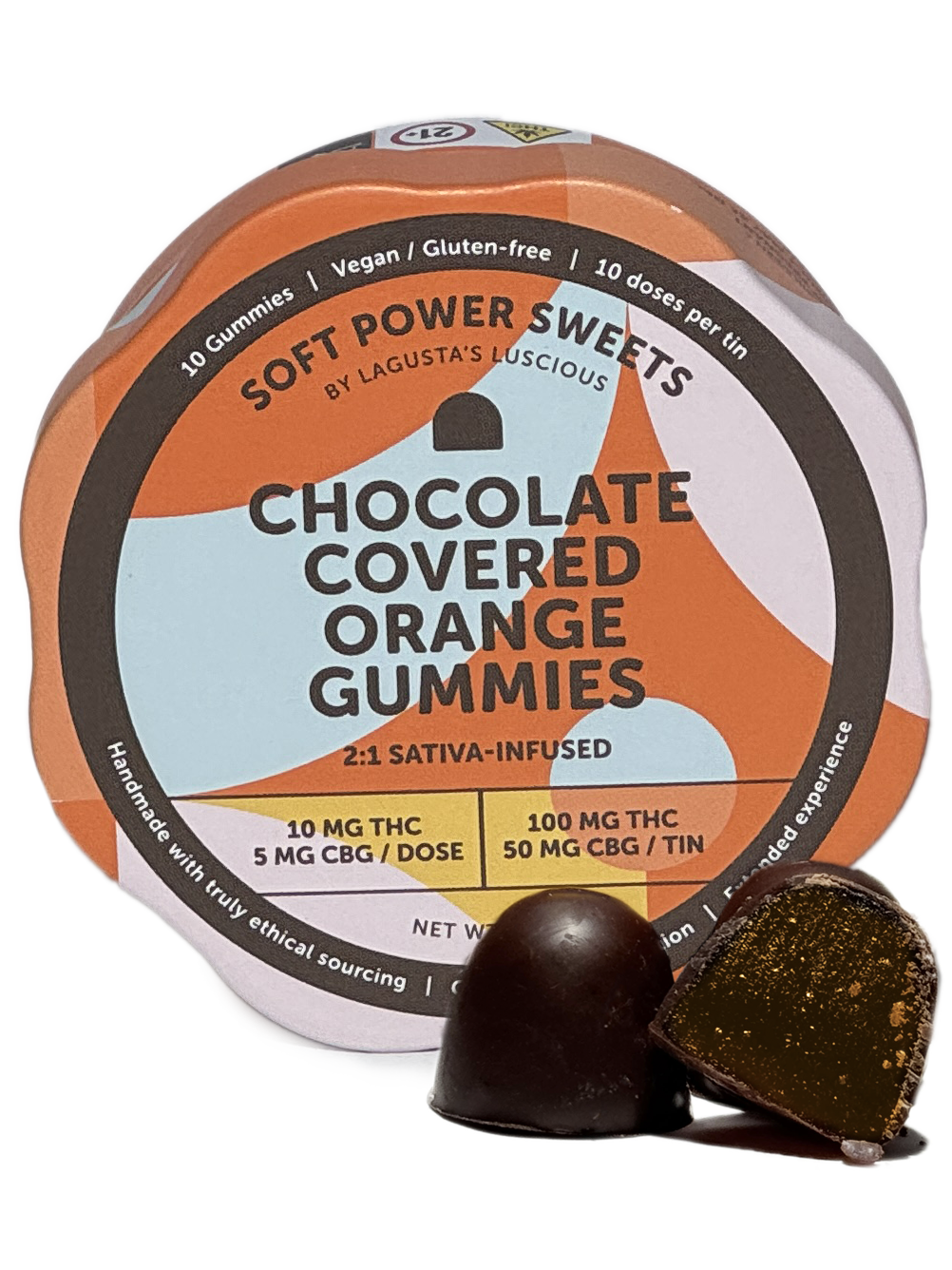 Soft Power Sweets | Chocolate Covered Orange Gummies 2:1 (THC:CBG) | 100mg