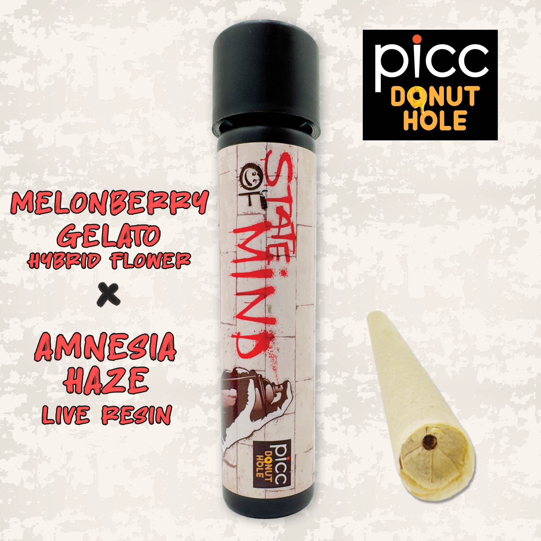 STATE OF MIND - Melonberry Gelato x Amnesia Haze Live Resin 1g Infused Preroll | PICC