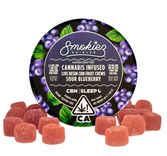 20pk Sour Blueberry 2:1 CBN Sleep Chews - Smokiez