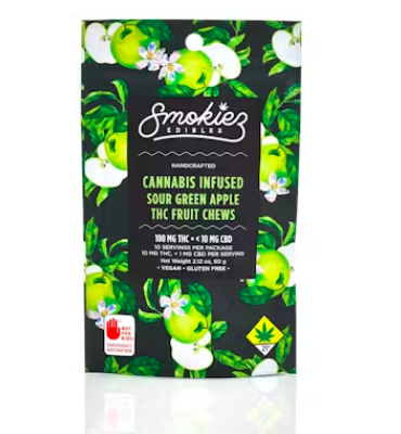 10pk Sour Green Apple 1:1 CBG Fruit Chews - Smokiez
