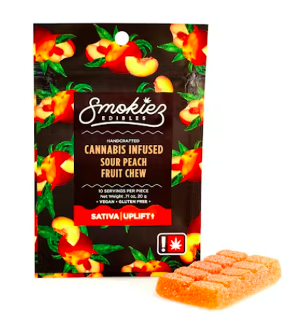 100mg Sour Peach Single Scored Chew - Smokiez