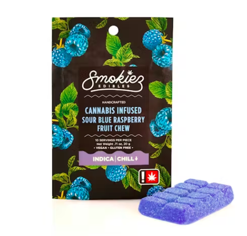 100mg Sour Blue Raspberry Single Scored Chew - Smokiez