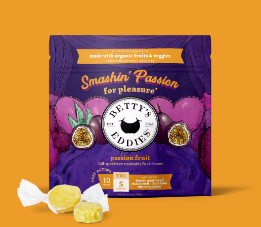 Betty's Eddies Smashin' Passion Chews for Pleasure 50mg 10pk - Passionfruit (V/GF)