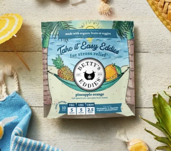 Betty's Eddies Take it Easy Eddies Pineapple Orange Chews for Stress Relief 50mg 10pk (V/GF)