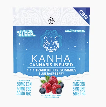 Kanha 1:1:1 Blue Raspberry Tranquility Gummies 50mg 10pk (THC:CBD:CBN) (V/GF)