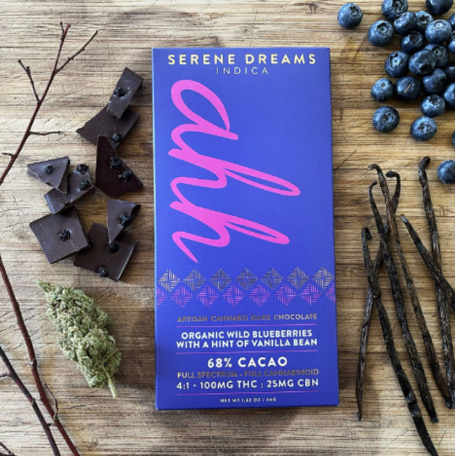 Ahh 4:1 Serene Dreams Vanilla Bean & Blueberries Dark Chocolate Bar 100mg 20pk (THC:CBN) (V)