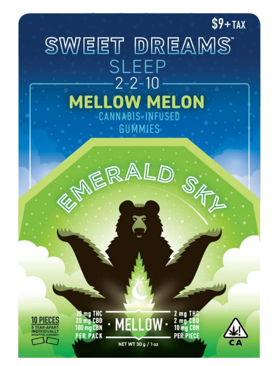 Mellow Melon "Sweet Dreams" 2:2:10 CBD:THC:CBN GUMMIES - Emerald Sky