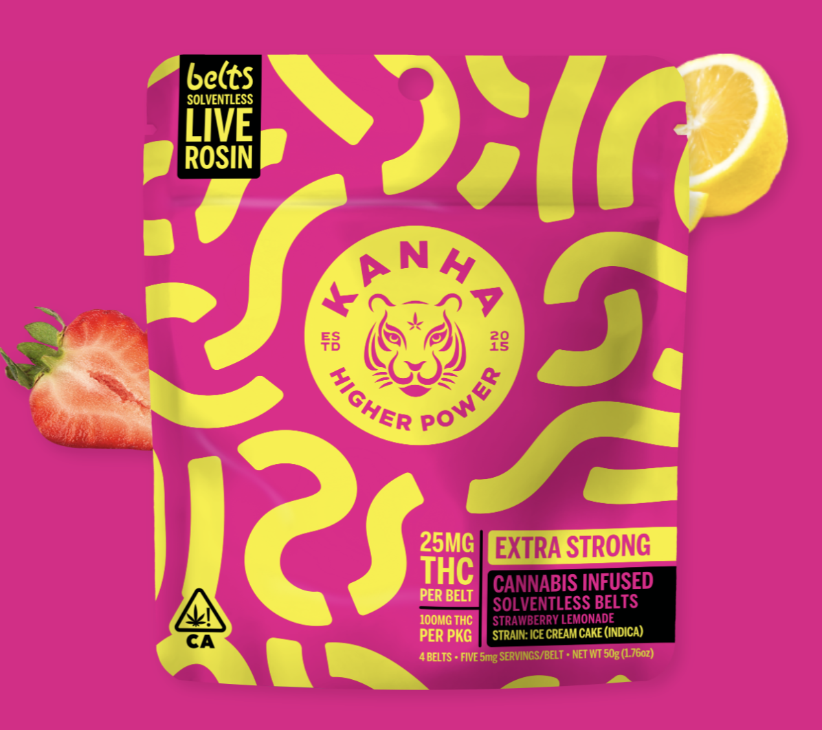 Kanha Sour Strawberry Lemonade Live Rosin Belts 100mg (V/GF)