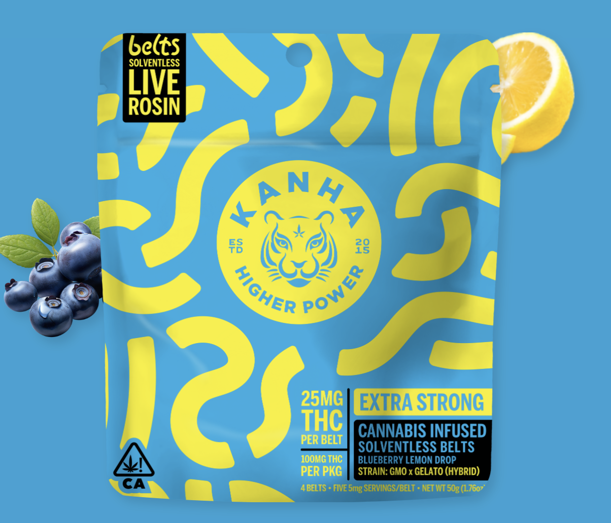 Kanha Blueberry Lemon Drop Live Rosin Belts 100mg 4pk (V/GF)