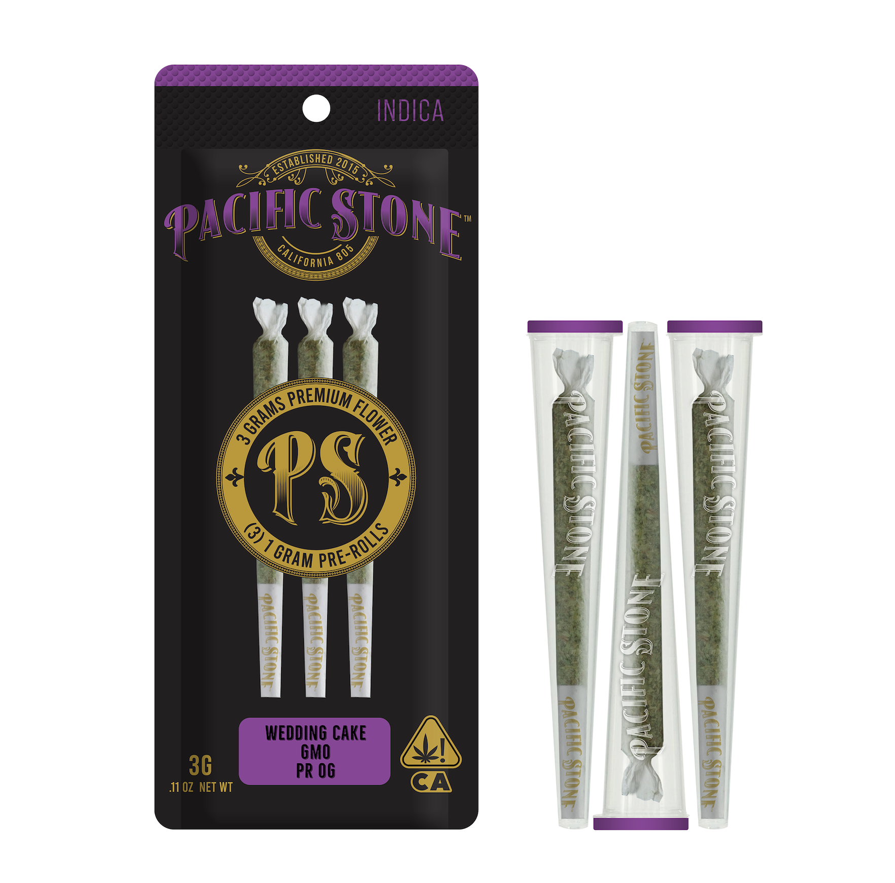 Indica Variety Preroll 3pk 3g - Wedding Cake (I) PR OG (I) GMO (I)