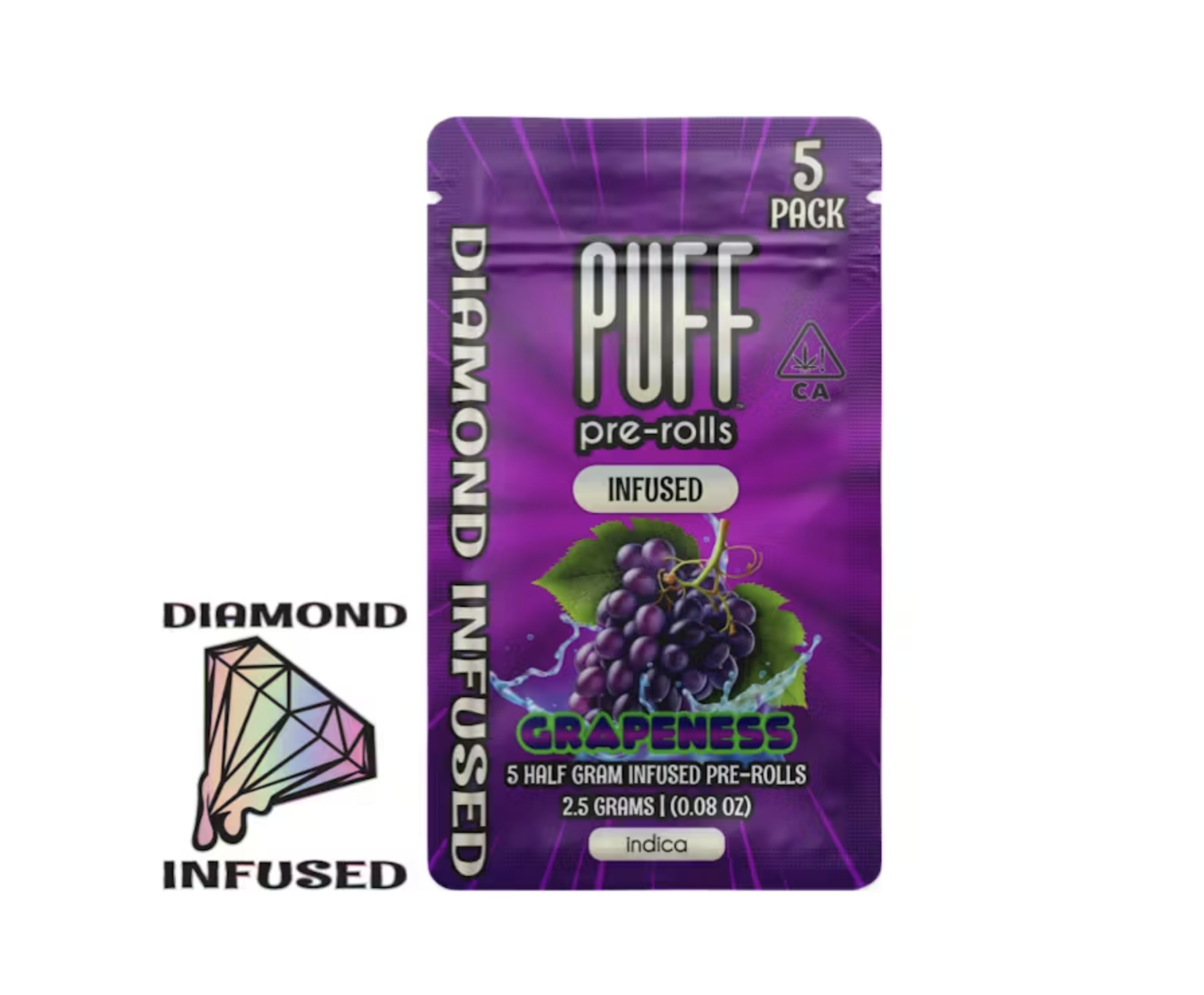 Puff Diamond Infused Preroll 5pk 2.5g - Grapeness (I)