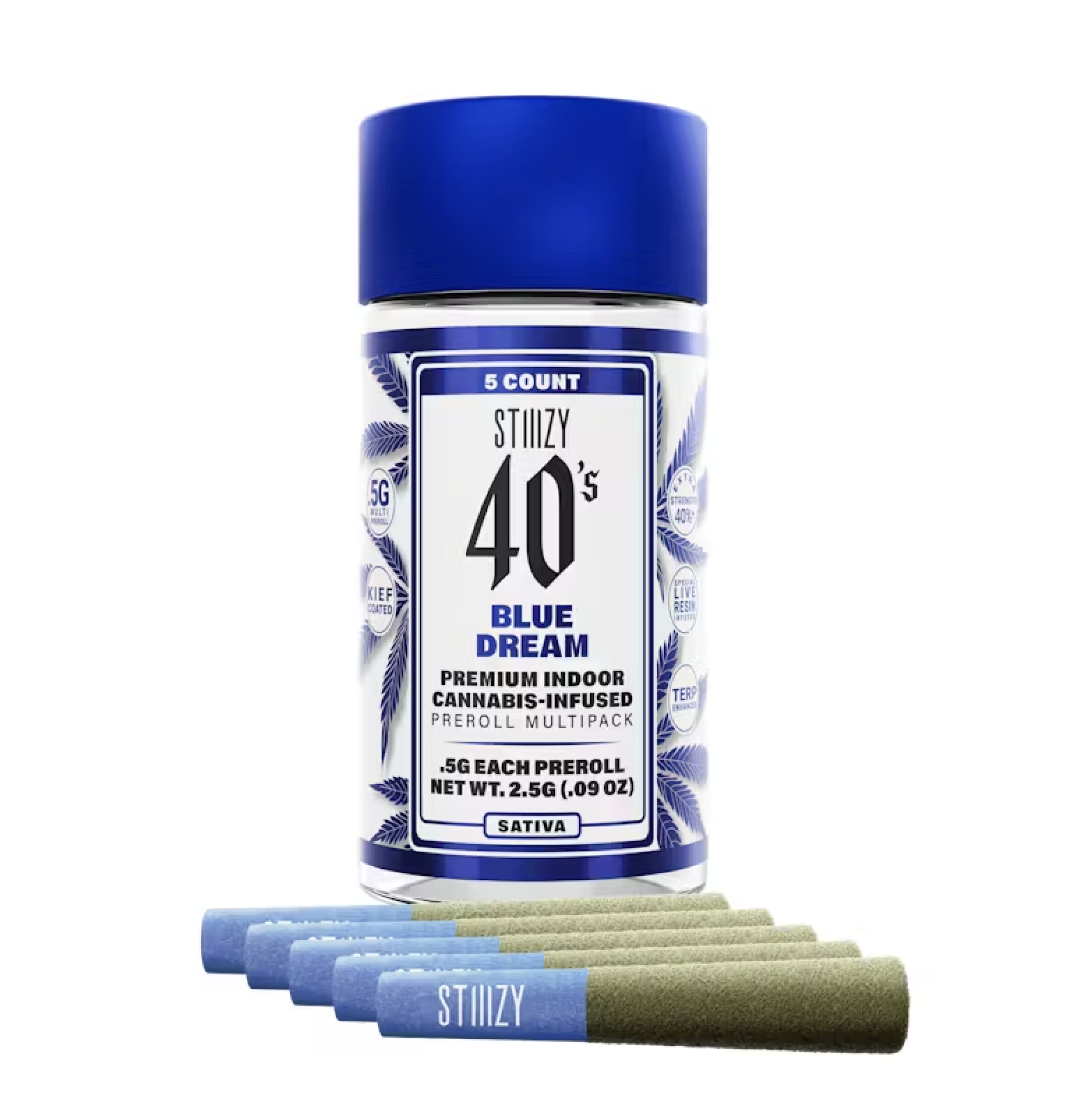 STIIIZY 40's Infused Preroll 5pk 2.5g - Blue Dream (S)