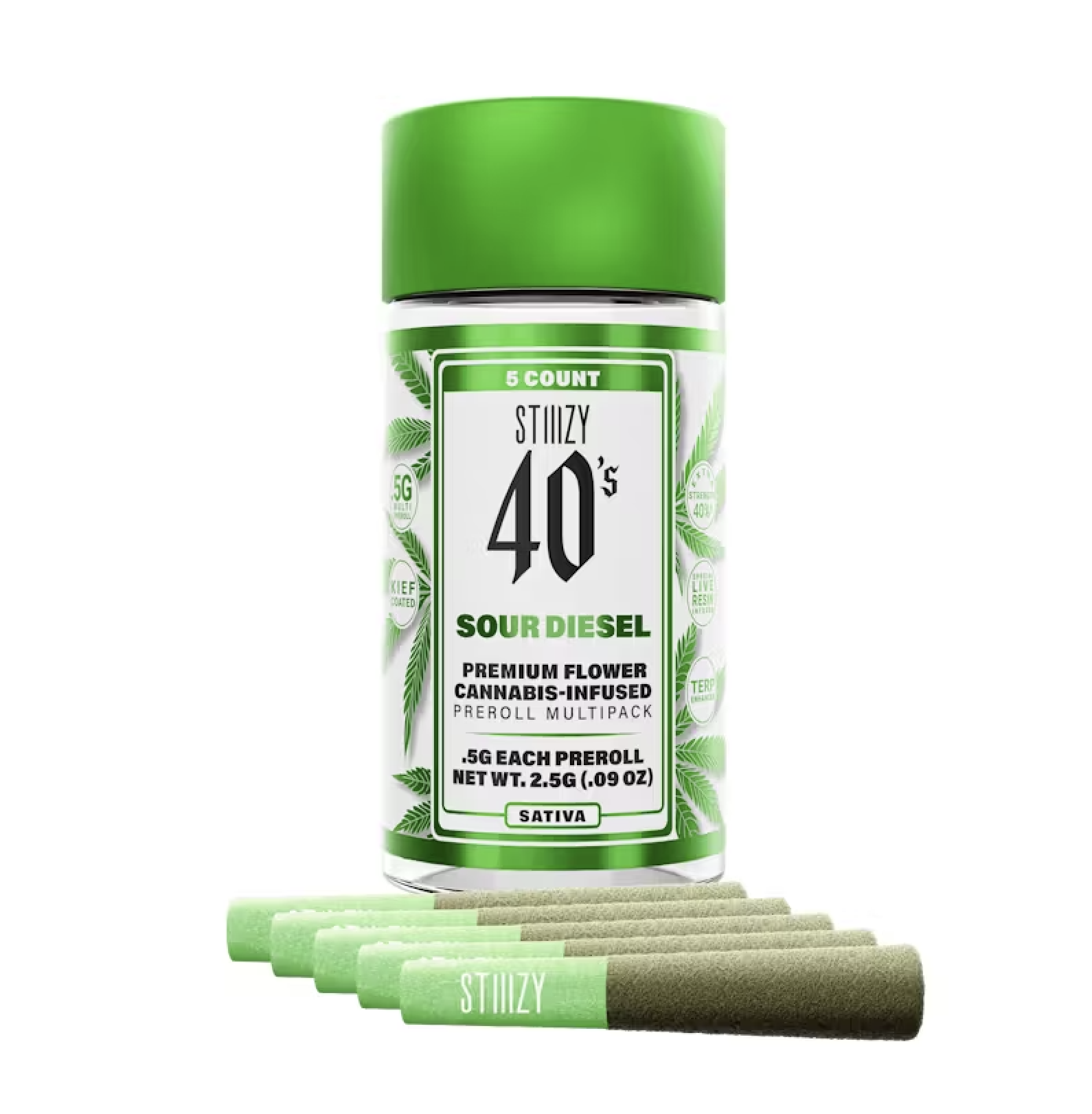 STIIIZY 40's Infused Preroll 5pk 2.5g - Sour Diesel (S)