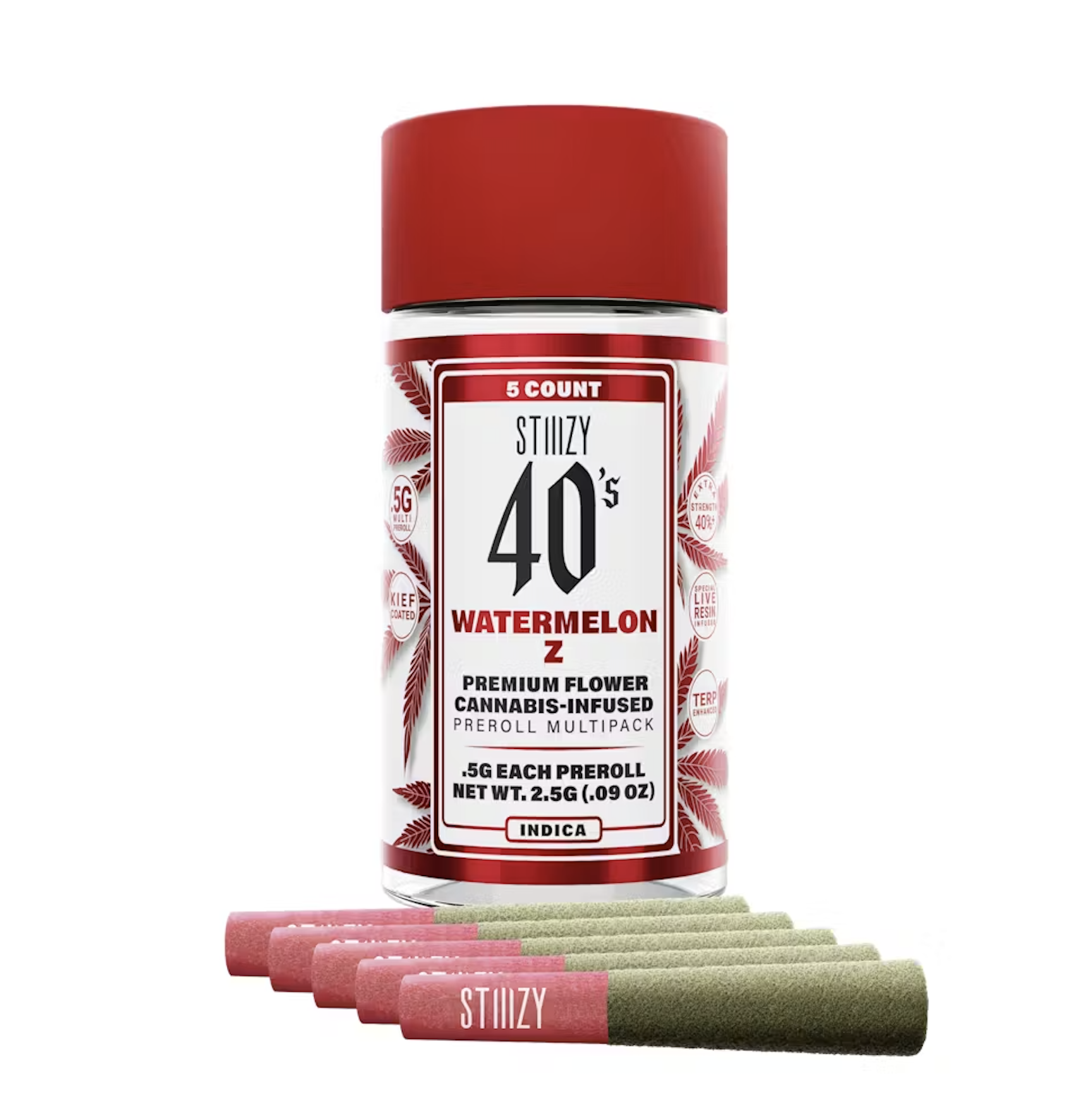 STIIIZY 40's Infused Preroll 5pk 2.5g -  Watermelon Z (I)
