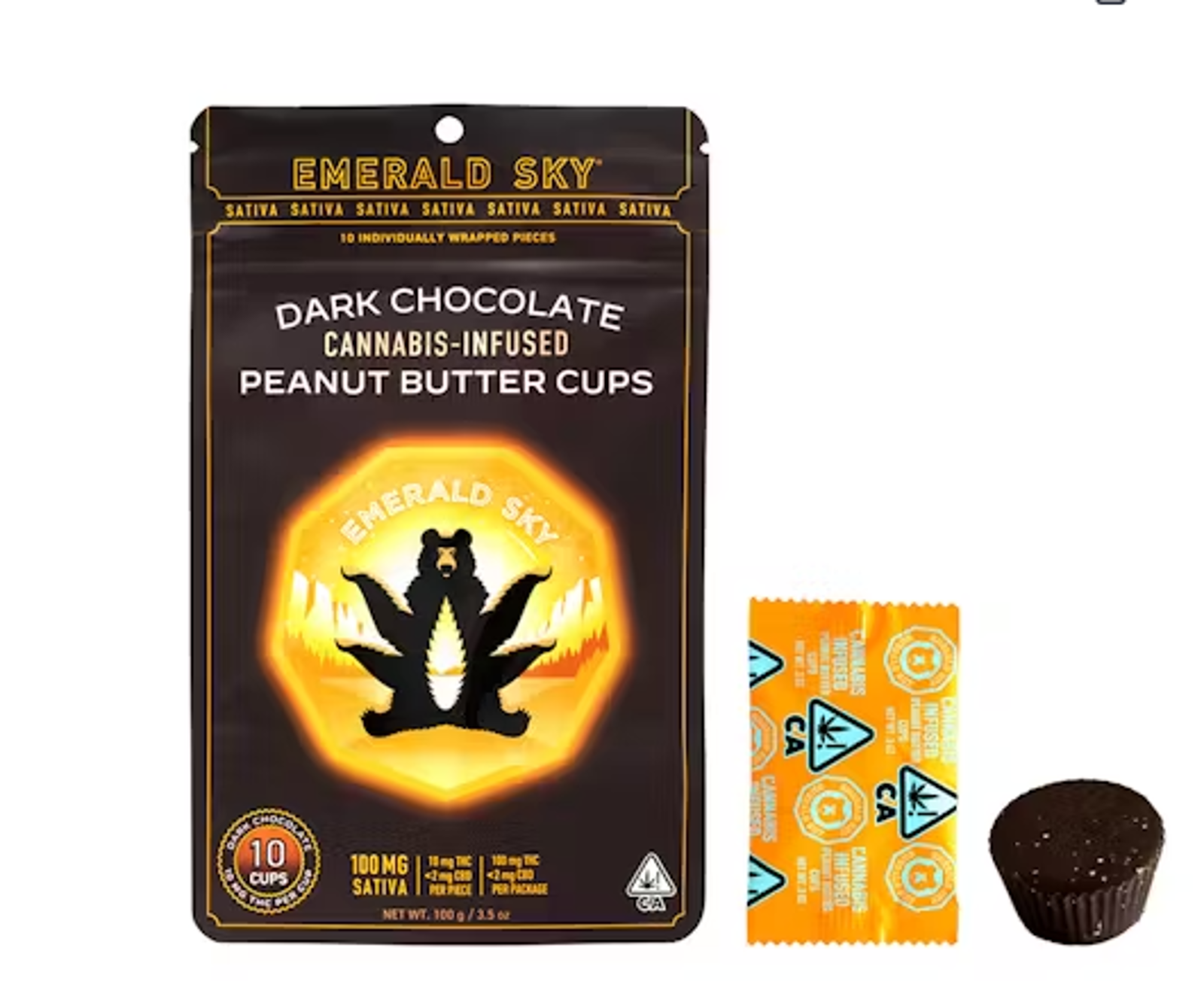 Emerald Sky - SATIVA Peanut Butter Cups - Dark Chocolate (10 Pack) - 100mg