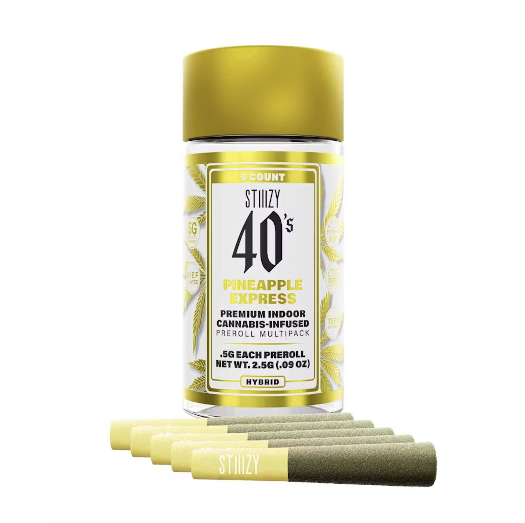 STIIIZY 40's Infused Preroll 5pk 2.5g - Pineapple Express (H)