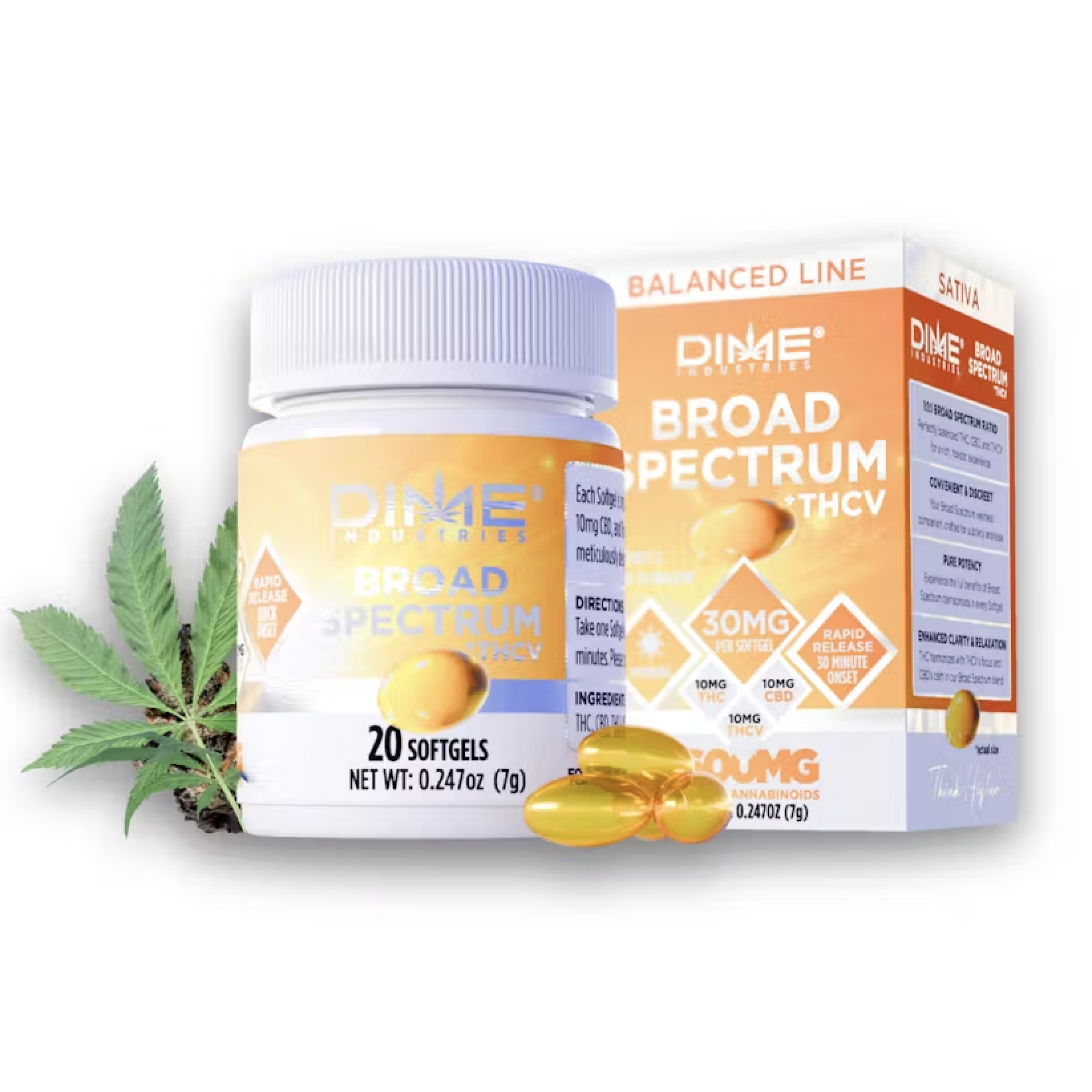Dime Ind. "Morning" Balanced Soft Gel Capsules 1:1:1 THC:THCv:CBD 200mg
