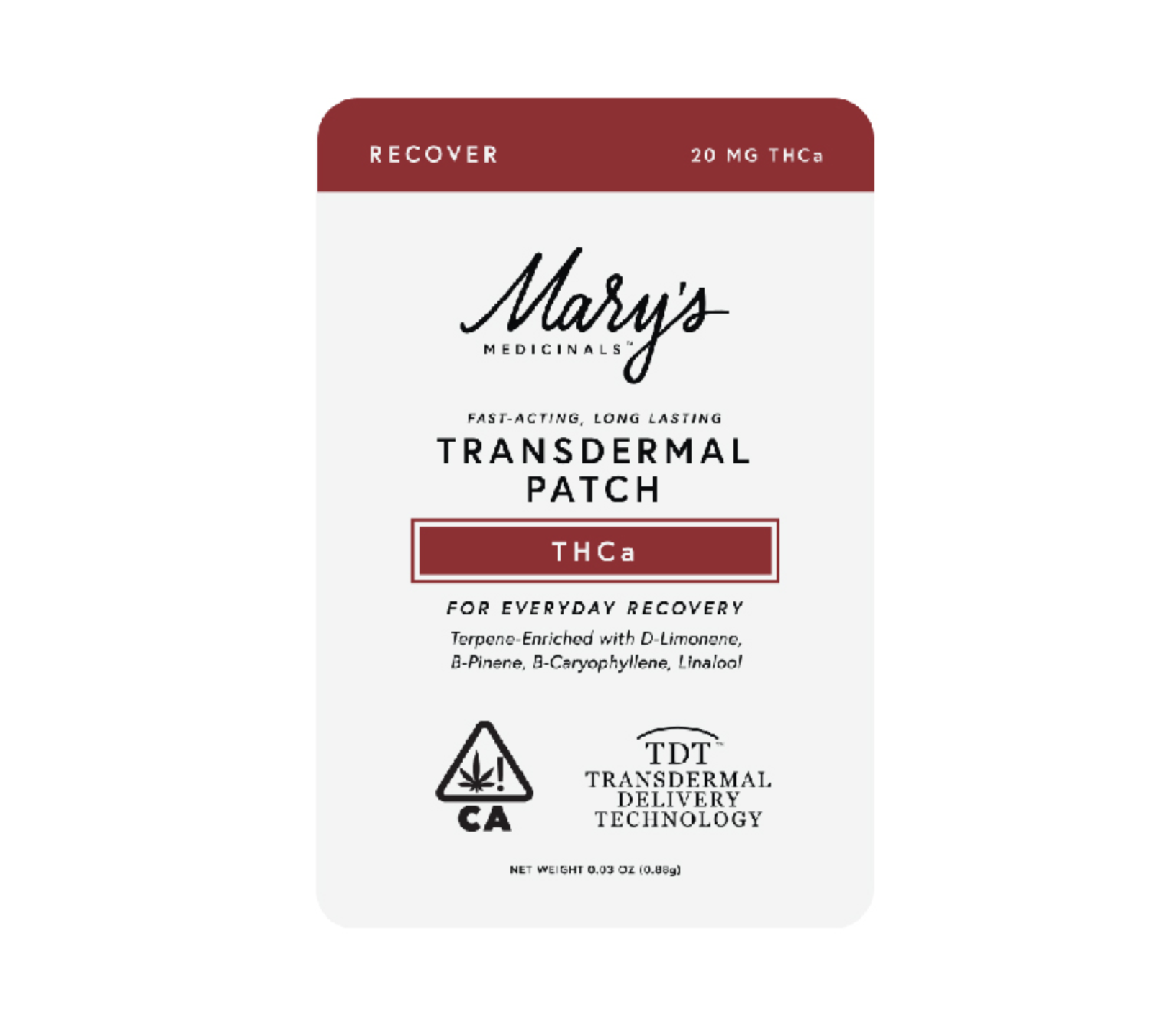 Mary's Medicinal Transdermal Patch - Recover 20mg THCa