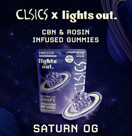 LIGHTS OUT: Saturn OG Live Rosin CBN Gummies 10-Piece/100mg (I)