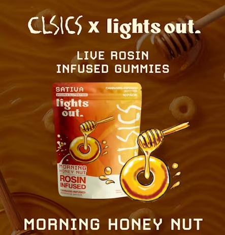 LIGHTS OUT: Morning Honey Nut Live Rosin Gummies 10-Piece/100mg (S)