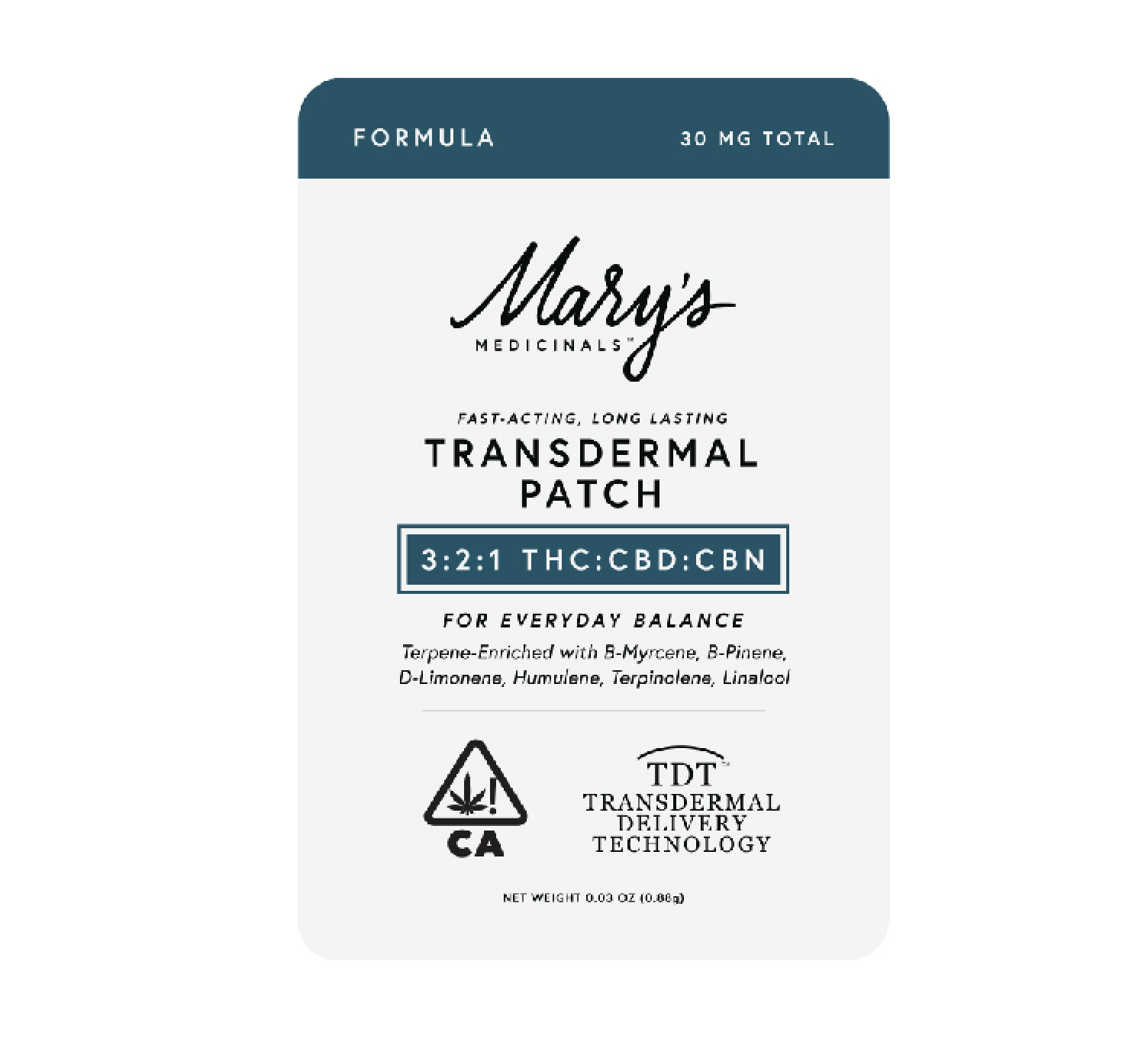 Mary's Medicinal Transdermal Patch - Formula (3:2:1) (THC:CBD:CBN)