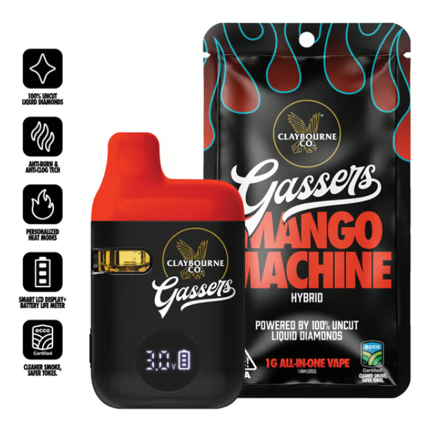 Claybourne Co. Liquid Diamond Gassers All-In-One 1g -  Mango Machine (H)