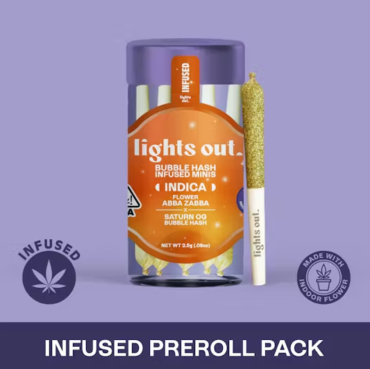 LIGHTS OUT: Abba Zabba x Saturn OG 0.5g Hash Infused Pre-Roll 5pk/2.5g (I)