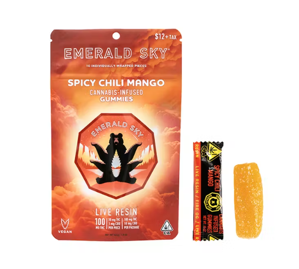 Emerald Sky Live Resin Gummies 10pc 100mg(THC) 10mg(CBD) - Spicy Chili Mango (I)