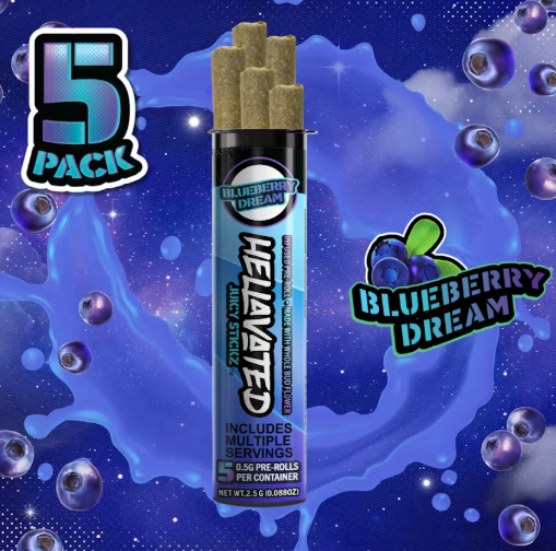 Hellavated Juicy Stickz Blueberry Dream 0.5g 5pk Infused Prerolls