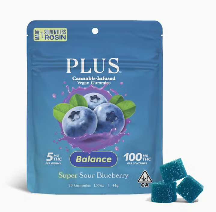 Super Sour Blueberry (H) "Balance" Solventless GUMMIES 100mg - PLUS