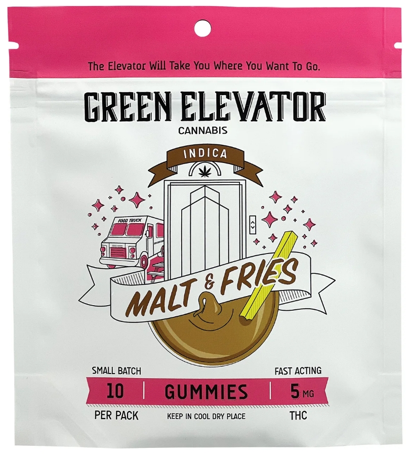 Green Elevator- Malt & Fries Gummies (Indica/50mg)