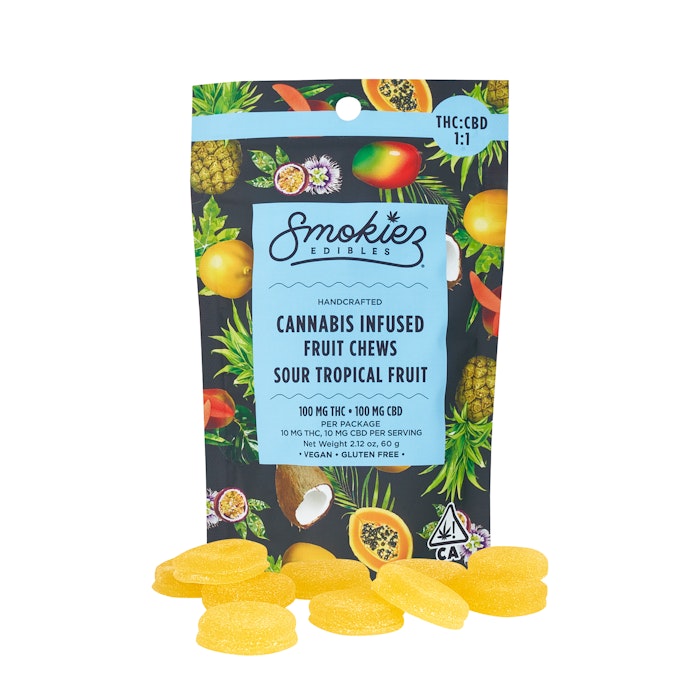 Smokiez | Gummies | Sour Tropical Fruit| CBD:THC | 100mg | 10 pc