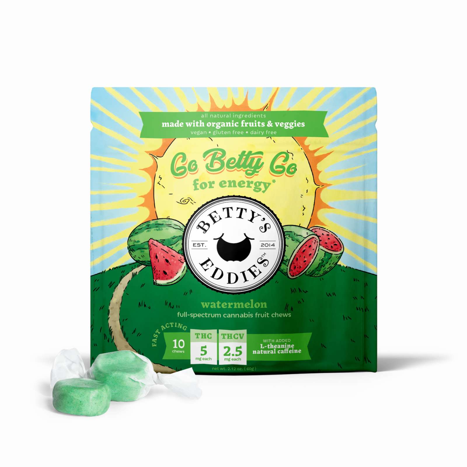 Go Betty Go - Watermelon Fruit Chews (2:1 THC:THCV) | Betty's Eddies