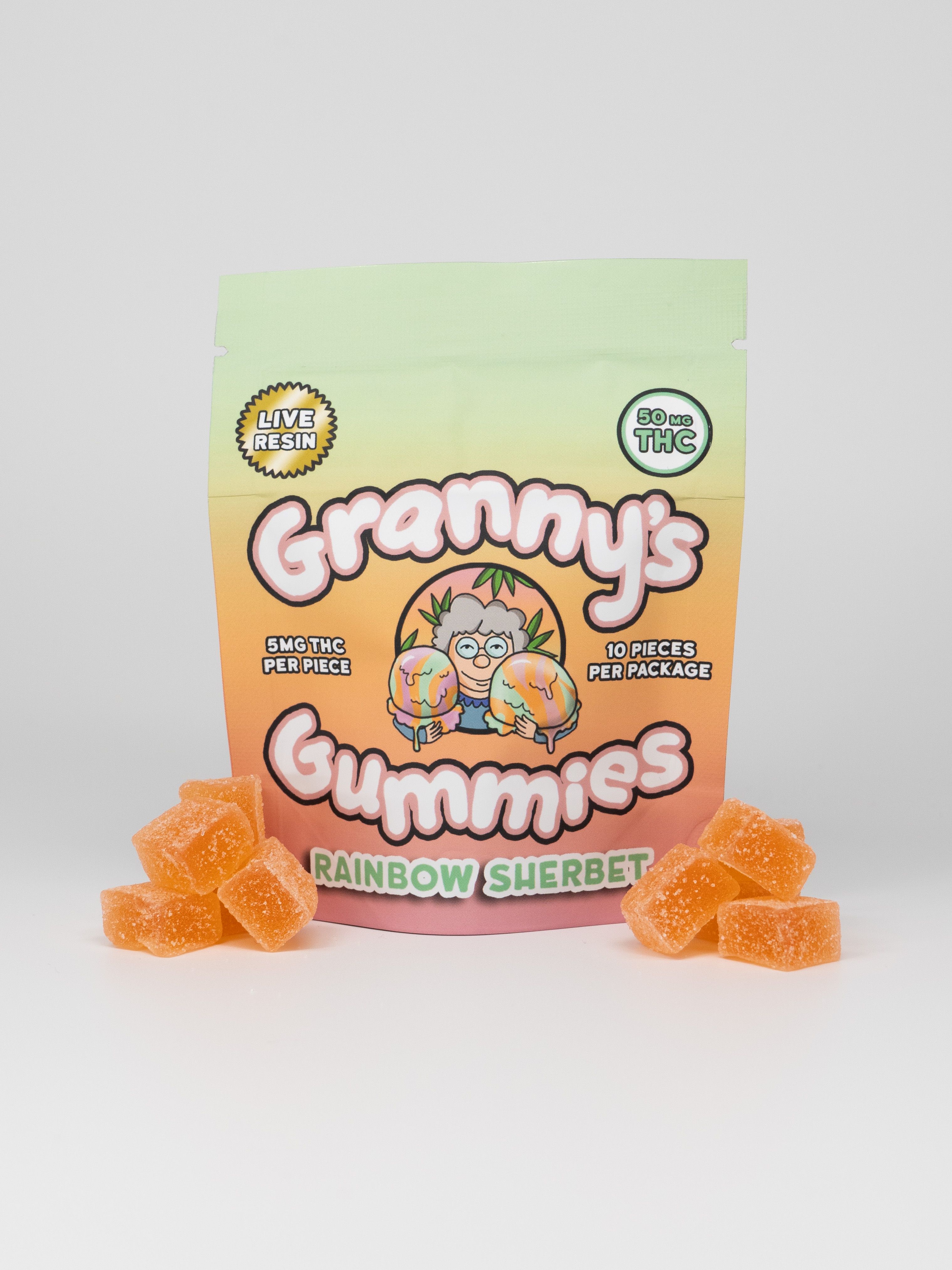 Granny's | Rainbow Sherbet Live Resin THC Gummies | 50mg