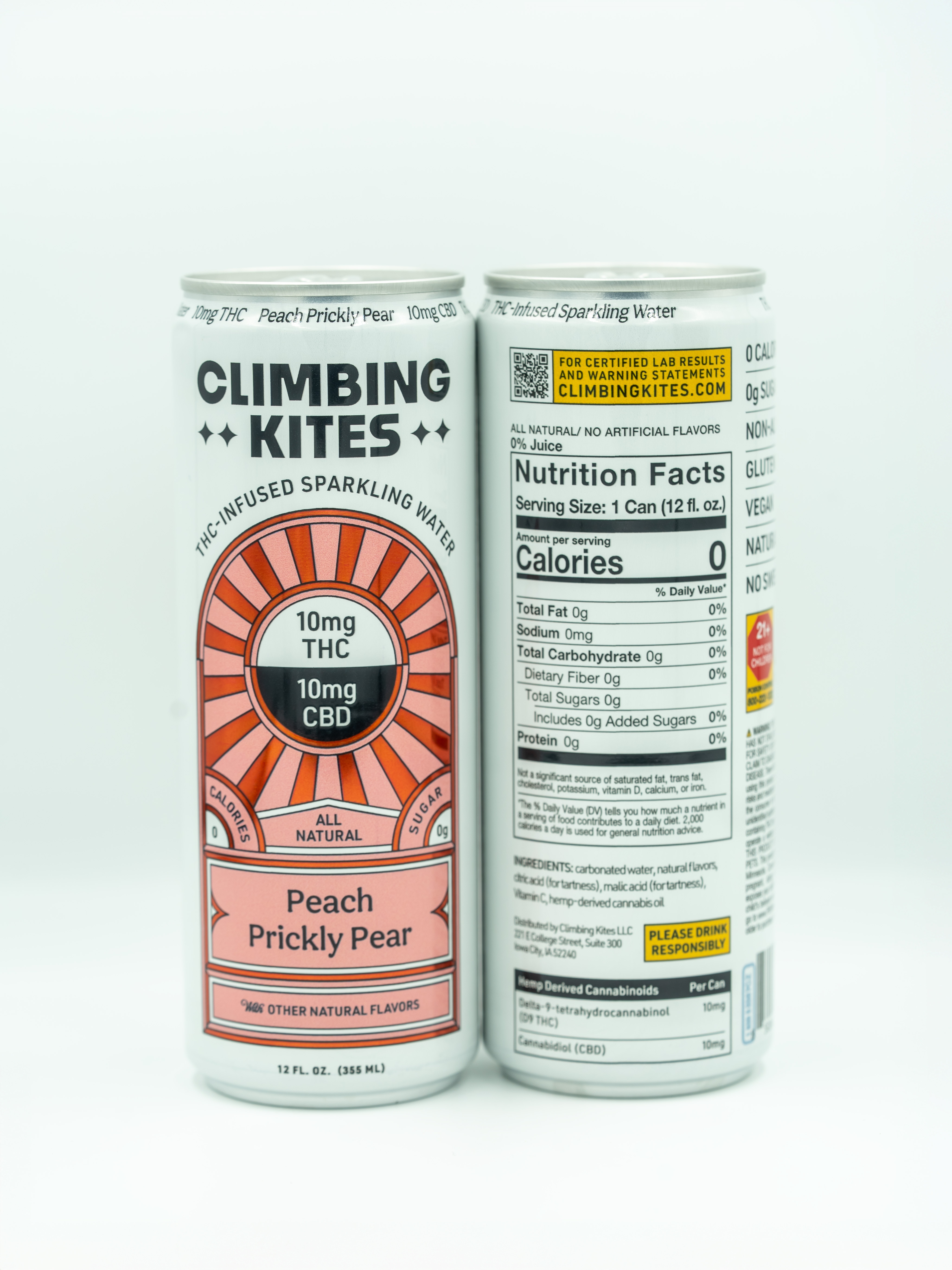 Climbing Kites | Peach Prickly Pear Sparkling Water THC CBD Beverage | 10mg THC