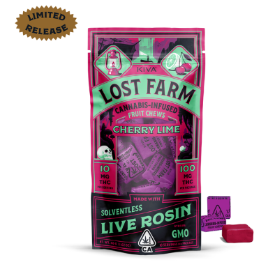 KIVA: Lost Farm Chews Cherry Lime GMO Rosin 10-Piece/100mg (I/H)