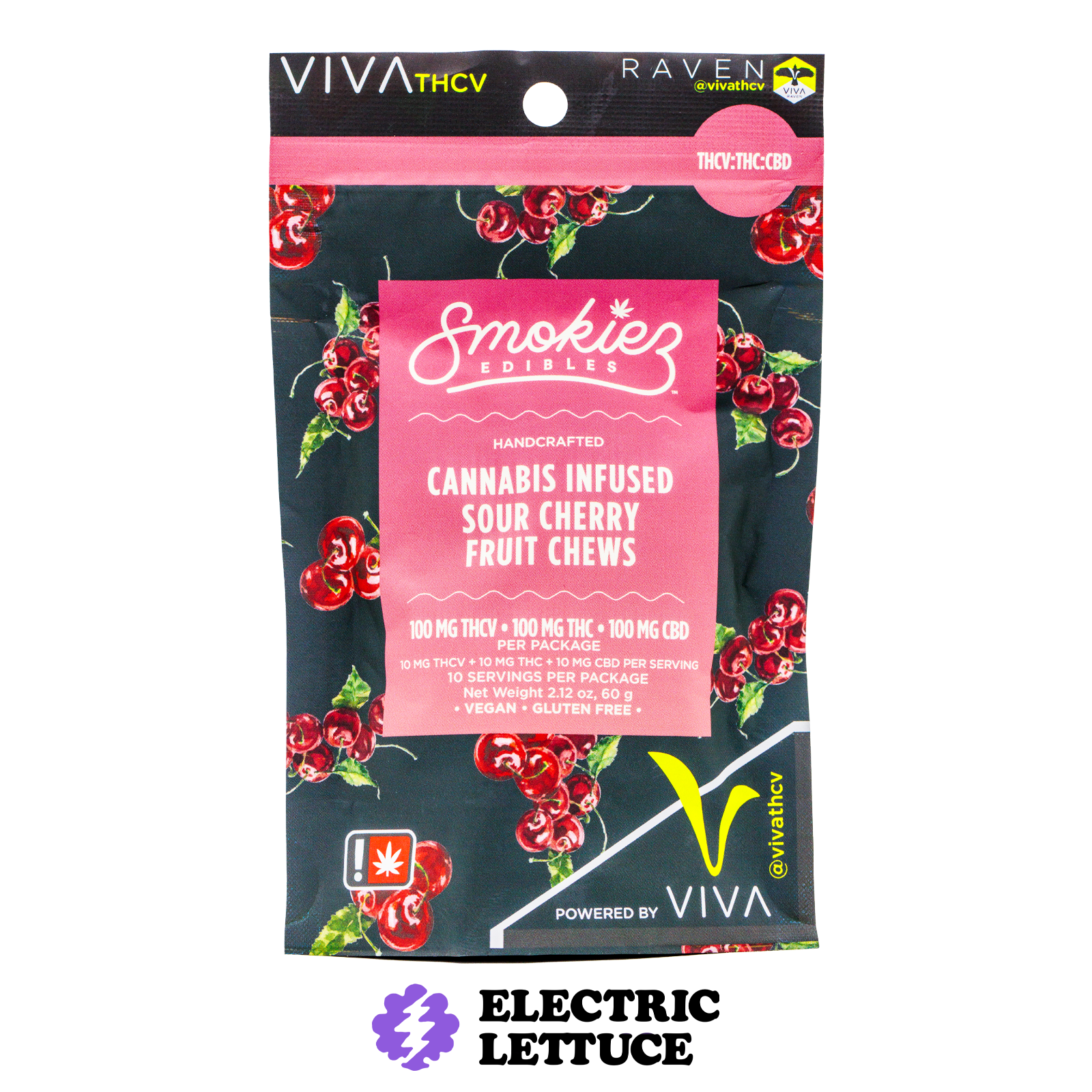 Smokiez Sour Cherry 100mg THCV : 100mg THC : 100mg CBD Fruit Chews 10pk