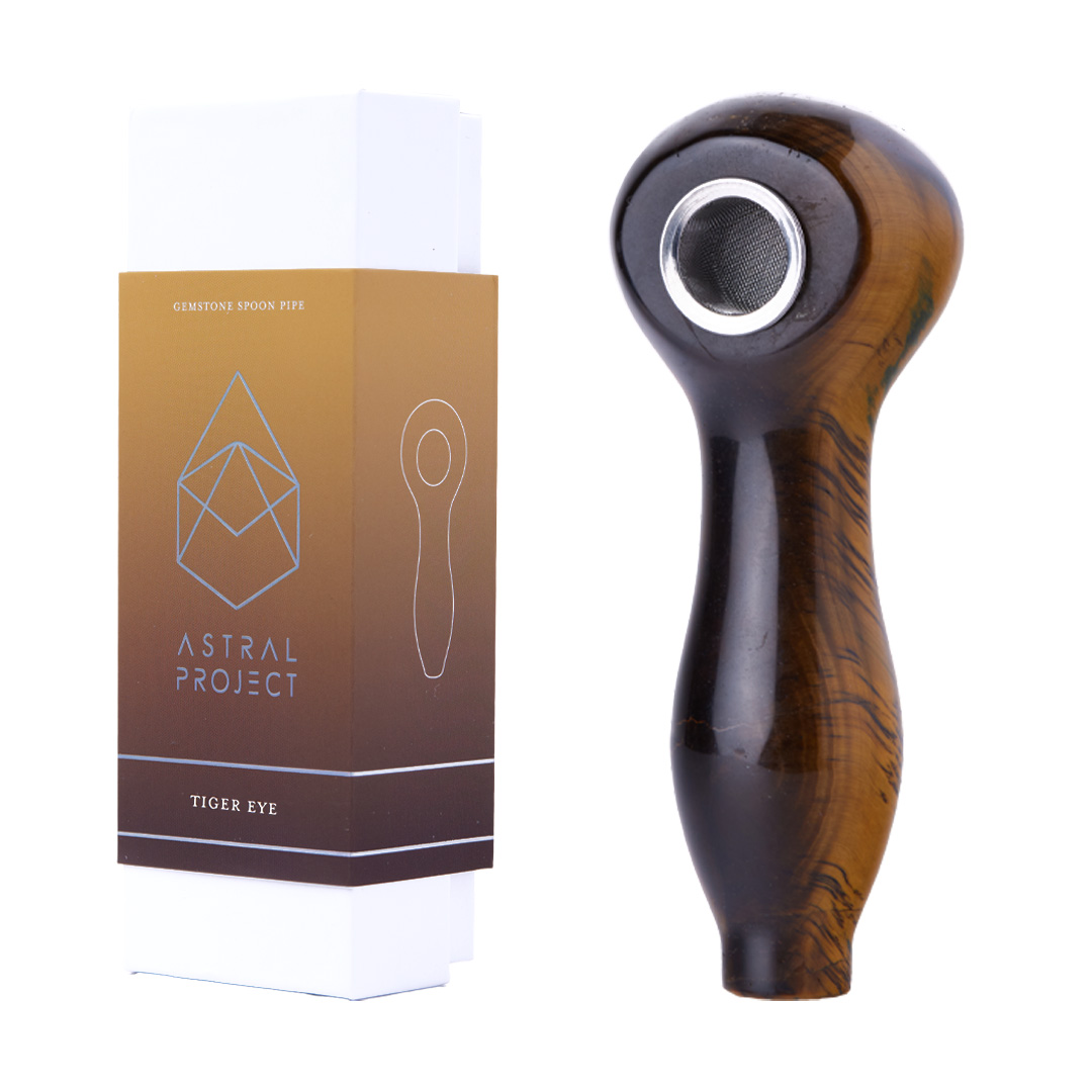 TIGER'S EYE GEMSTONE SPOON PIPE - ASTRAL PROJECT