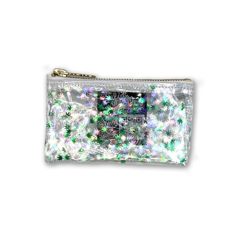 White Holographic Cannabis Confestti Midi Clutch