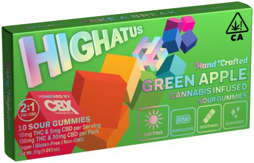 HIGHATUS: Green Apple Sour Gummies 2:1 (100mg THC/50mg CBD) 10pk (S)