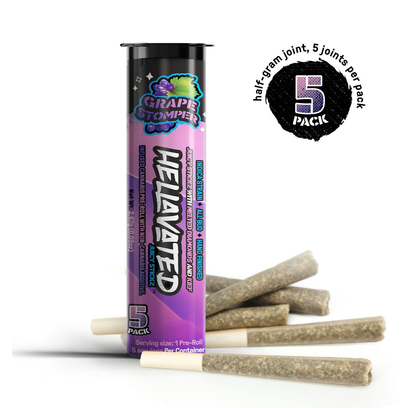 Hellavated Grape Stomper 5pk Infused Pre-Roll 0.5g