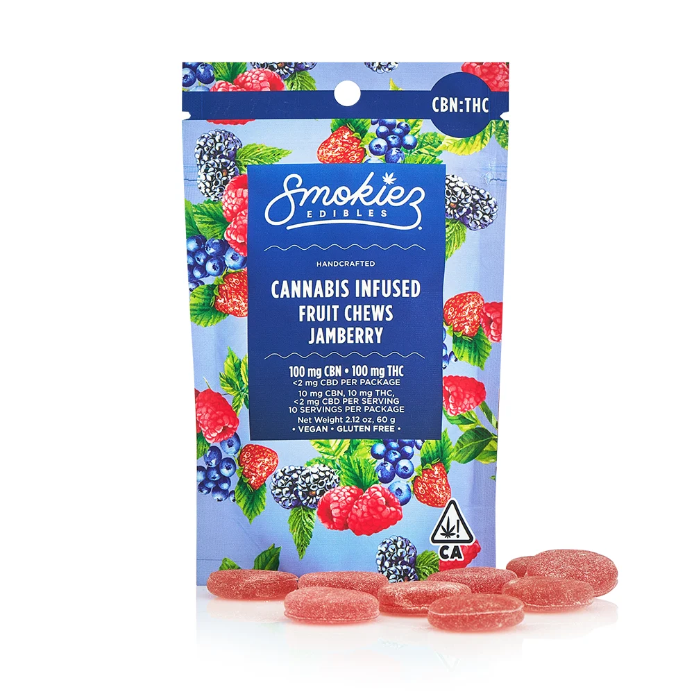 Smokiez 10pk Fruit Chews Jamberry CBN:THC 1:1