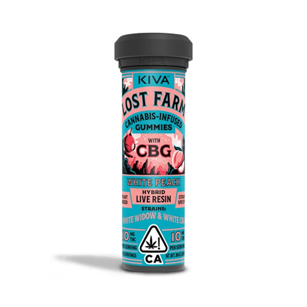 KIVA - White Peach x White Widow x White CBG 10:10 Resin Lost Farm Gummies  - 100mg - Edible