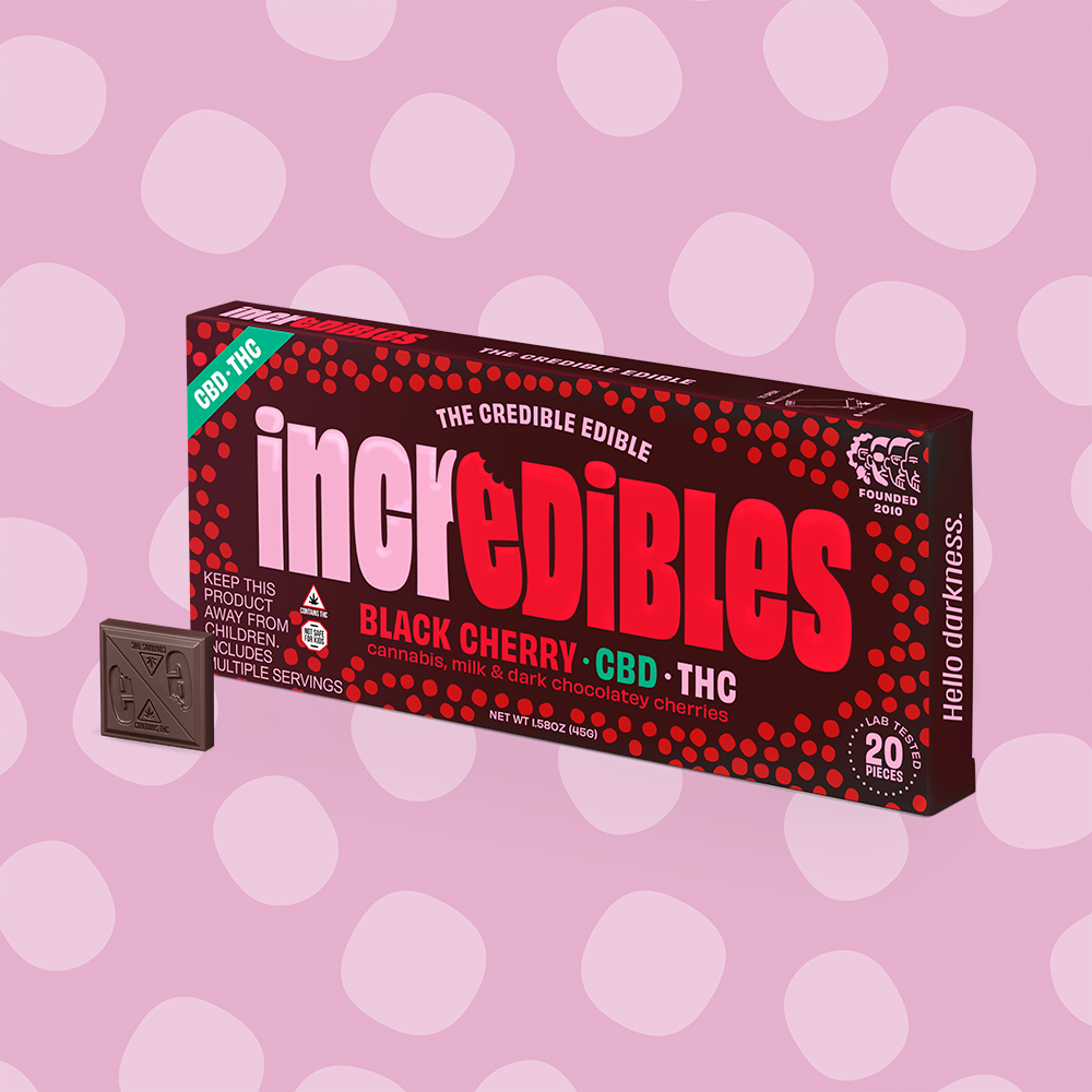 Incredibles 1:1 Black Cherry Chocolate Bar 100mg (THC:CBD)