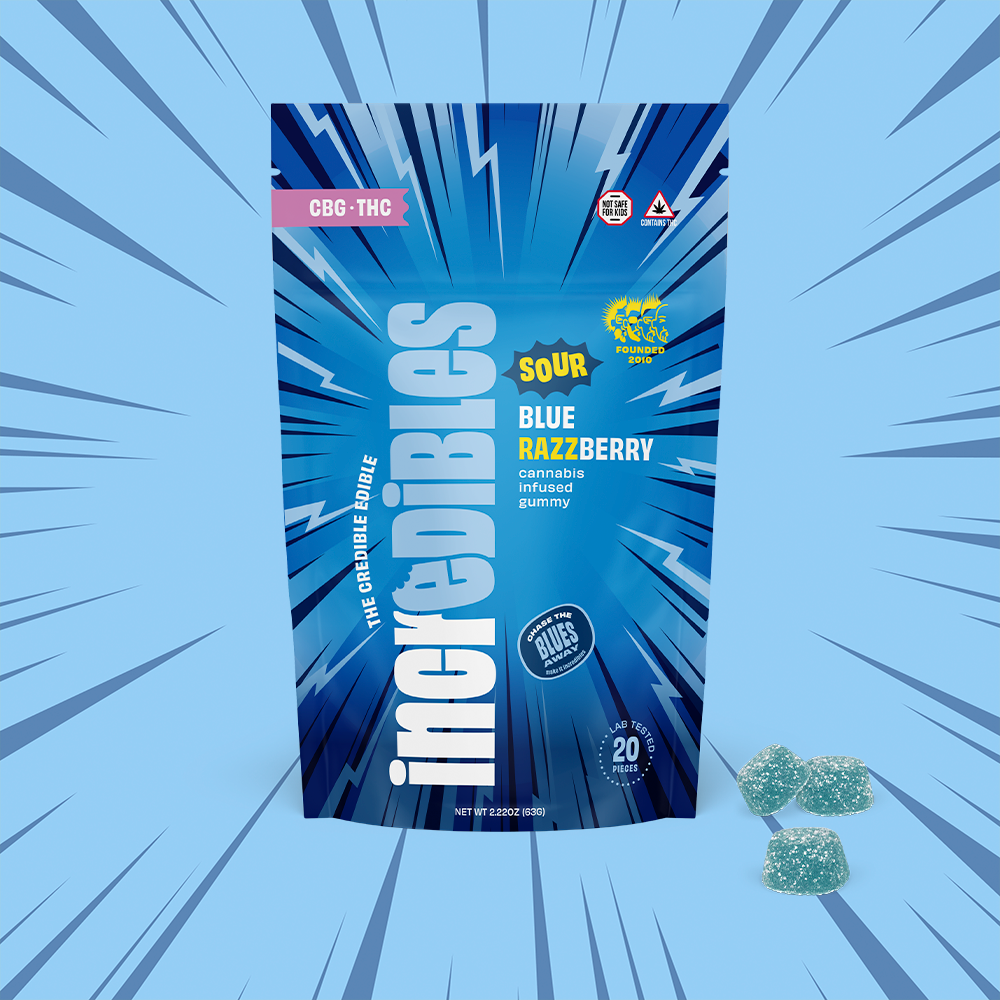 Incredibles 1:1 Sour Blue Razzberry Gummies 100mg 20pk (THC:CBG)