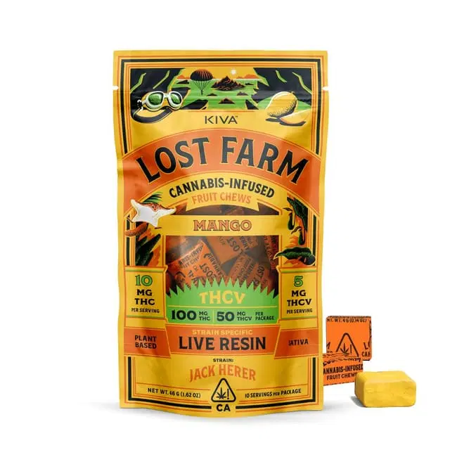 Lost Farm Live Resin Chews 10pc 100mg(THC) 50mg(THCv) - Mango 'Jack Herer'