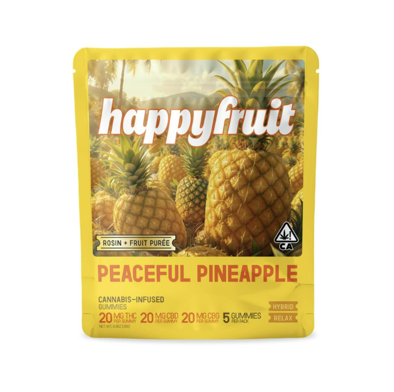 Happy Fruit - Peaceful Pineapple Rosin Gummies THC:CBD:CBG 1:1:1 5ct 100mg