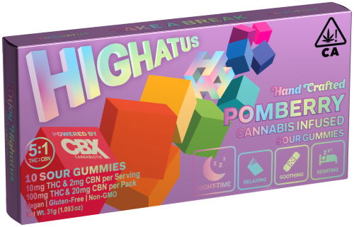 HIGHATUS: Pomberry Sour Gummies 5:1 (THC:CBN) 100mg THC/20mg CBN (I)