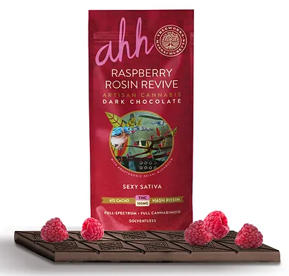 Ahh Raspberry Revive Hash Rosin Dark Chocolate Bar 100mg 20pk